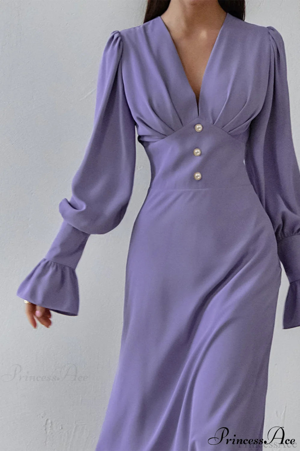 Puff Sleeve V Neck Vintage Slim Maxi Dress