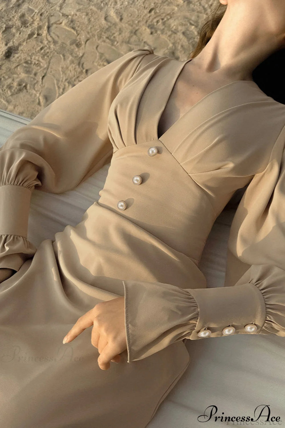 Puff Sleeve V Neck Vintage Slim Maxi Dress