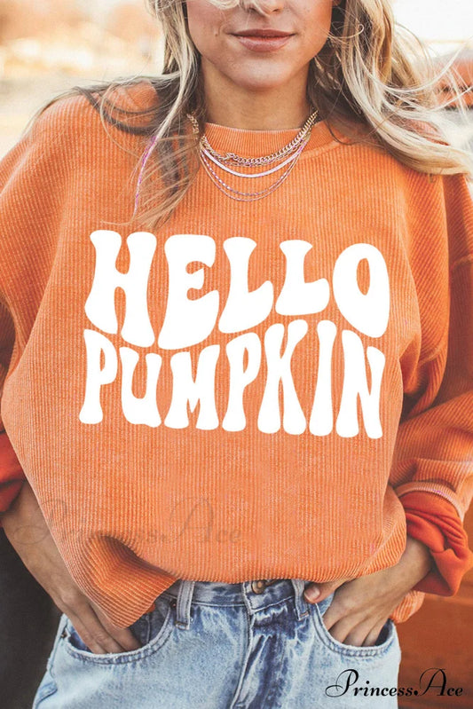 Pumpkin Graphic Hello Sweatshirt Women’s Clothing