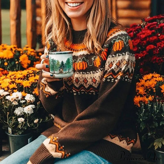 Pumpkin Knitted Pullovers Sweaters Sweaters-L