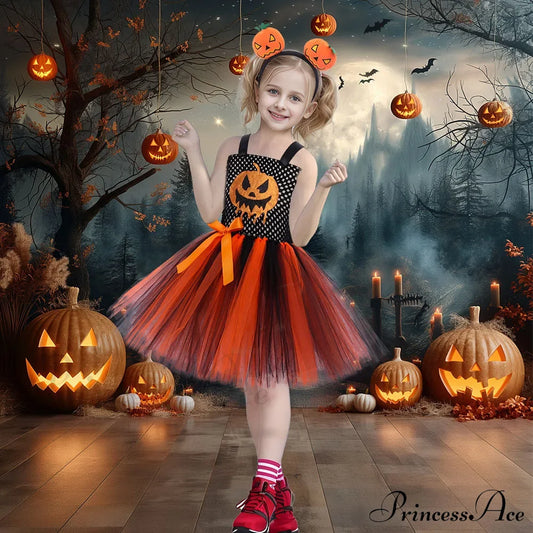 Pumpkin Woven Mesh Halloween Carnival Dance Tutu Kid Costume