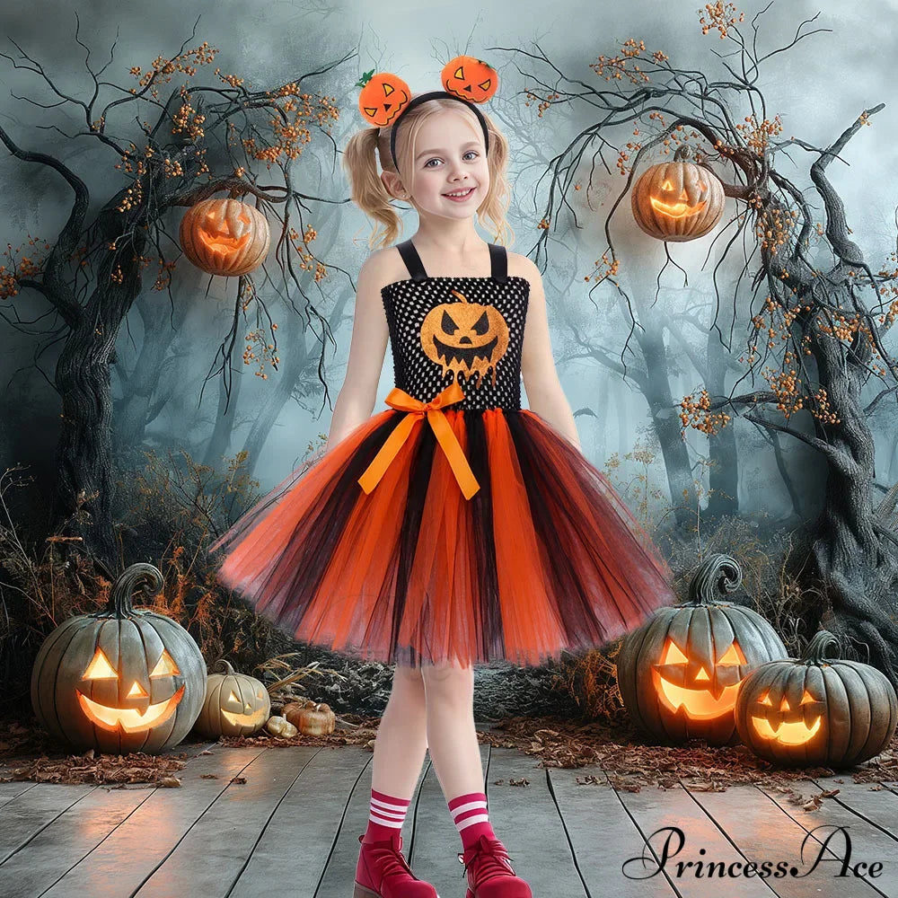 Pumpkin Woven Mesh Halloween Carnival Dance Tutu Kid Costume