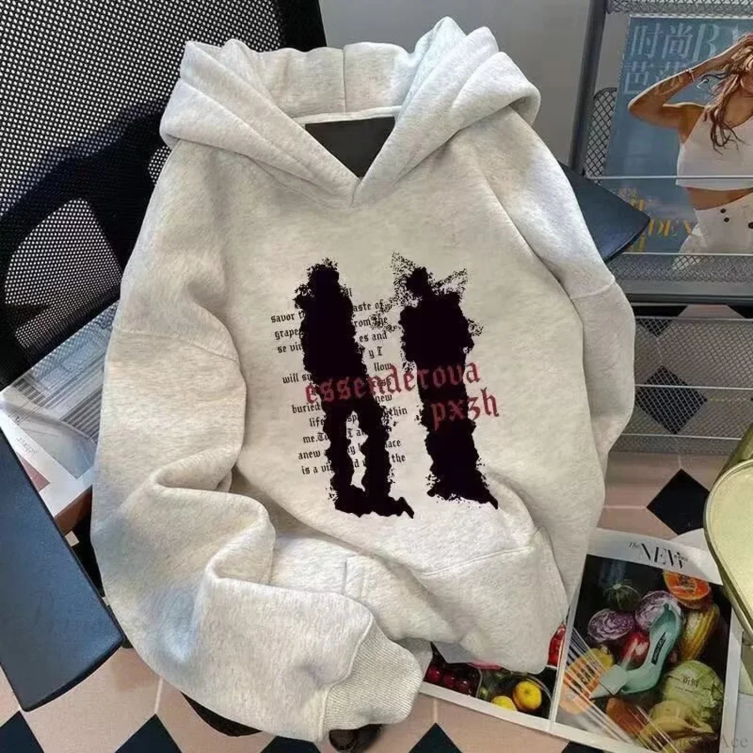 Punk Abstract Figure Print Cotton Hoodie