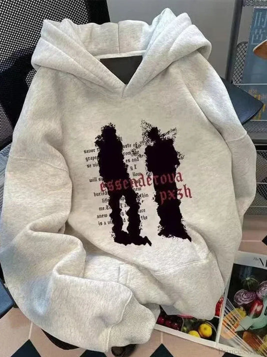 Punk Abstract Figure Print Cotton Hoodie GRAY / M(40-50KG)