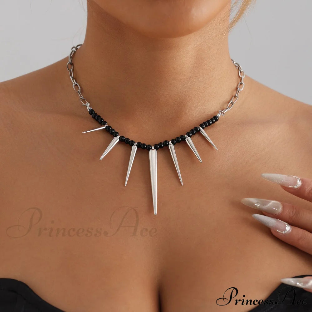 Punk Chain Black Pearl Studded Necklace Halloween