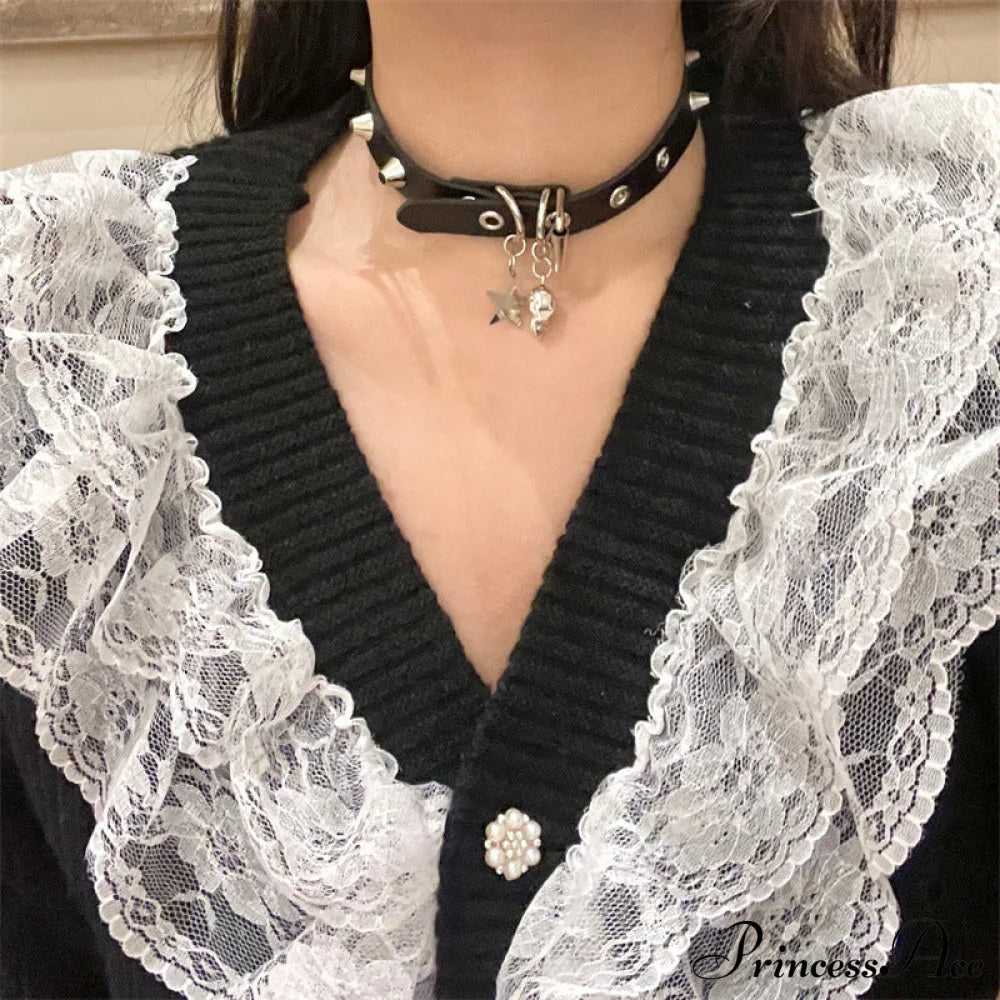 Punk Gothic Dark Skull Pendant Y2K Hot Girl Choker Necklace Halloween