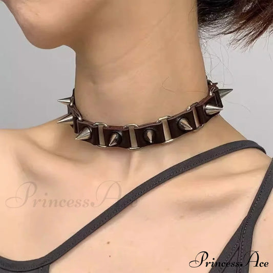 Punk Gothic Rivet Choker Leather Necklace Black Halloween