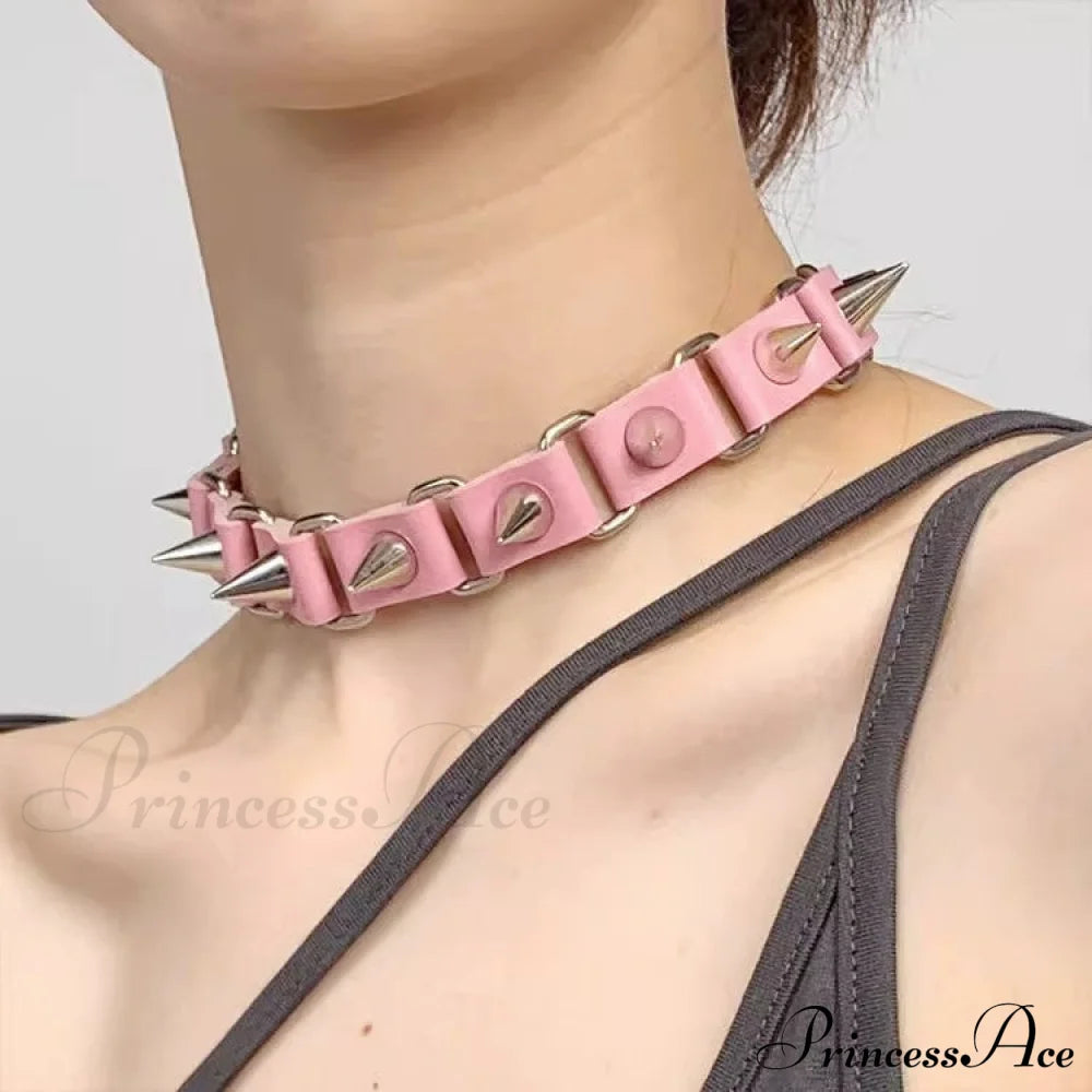 Punk Gothic Rivet Choker Leather Necklace Halloween