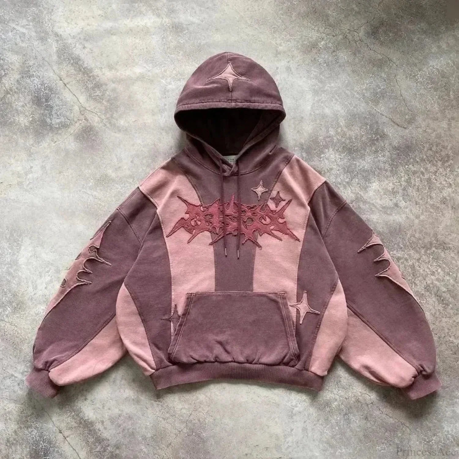 Punk Hip-Hop Embroidered Hoodie Pink / S