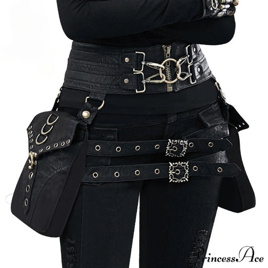 Punk Rivet Skull Retro Rock Gothic Hip Hop Leg Thigh Waist Bag Black Halloween