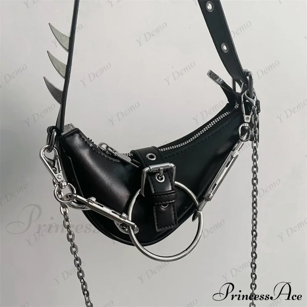 Punk Rivets Gothic Rock Metal Buckles Sparks Crossbody Shoulder Bag Black Halloween