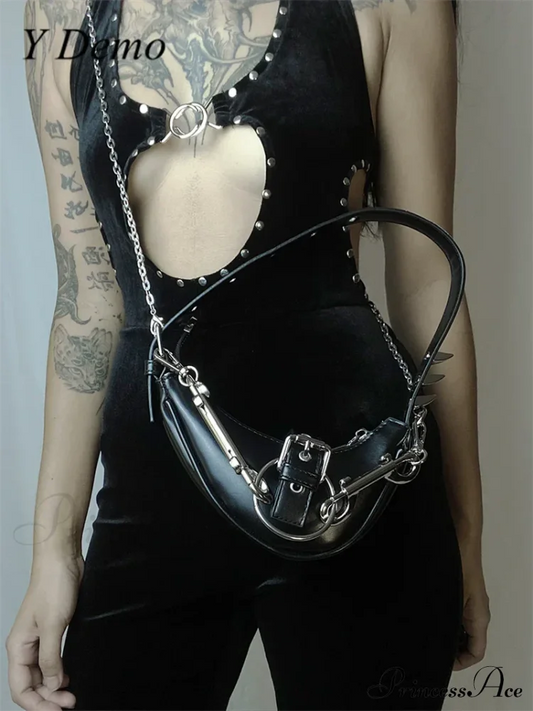 Punk Rivets Gothic Rock Metal Buckles Sparks Crossbody Shoulder Bag Halloween