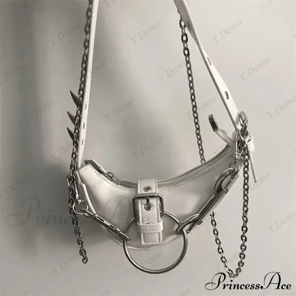 Punk Rivets Gothic Rock Metal Buckles Sparks Crossbody Shoulder Bag White Halloween