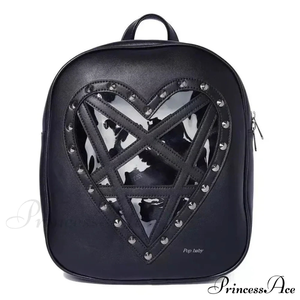 Punk Rock Black Pu Leather Hollow Out Pentacle Heart Gothic Cosplay Bag / 33Cm 28Cm 7Cm Halloween