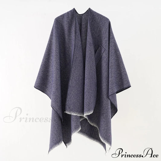 Pure Color Autumn Winter Simple Elegant Design Cozy Warm Faux Cashmere Scarf Navy Blue / 100-135Cm