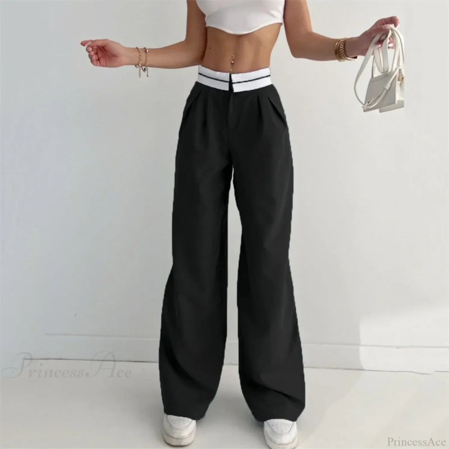 Pure Color High Waist Slim Pants Black / S