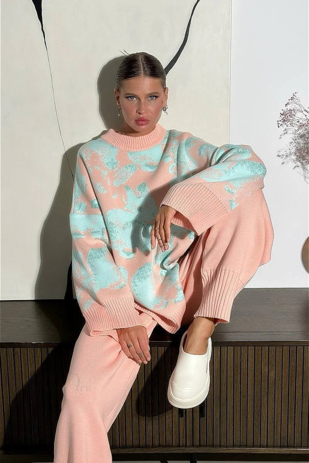 Rabbit Pattern Loose Lazy Colorblock Sweater