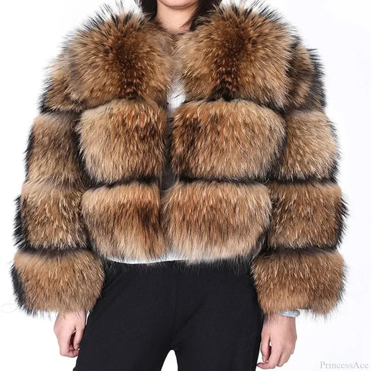 Raccoon Fur Thick Luxury Winter Coat brown / S