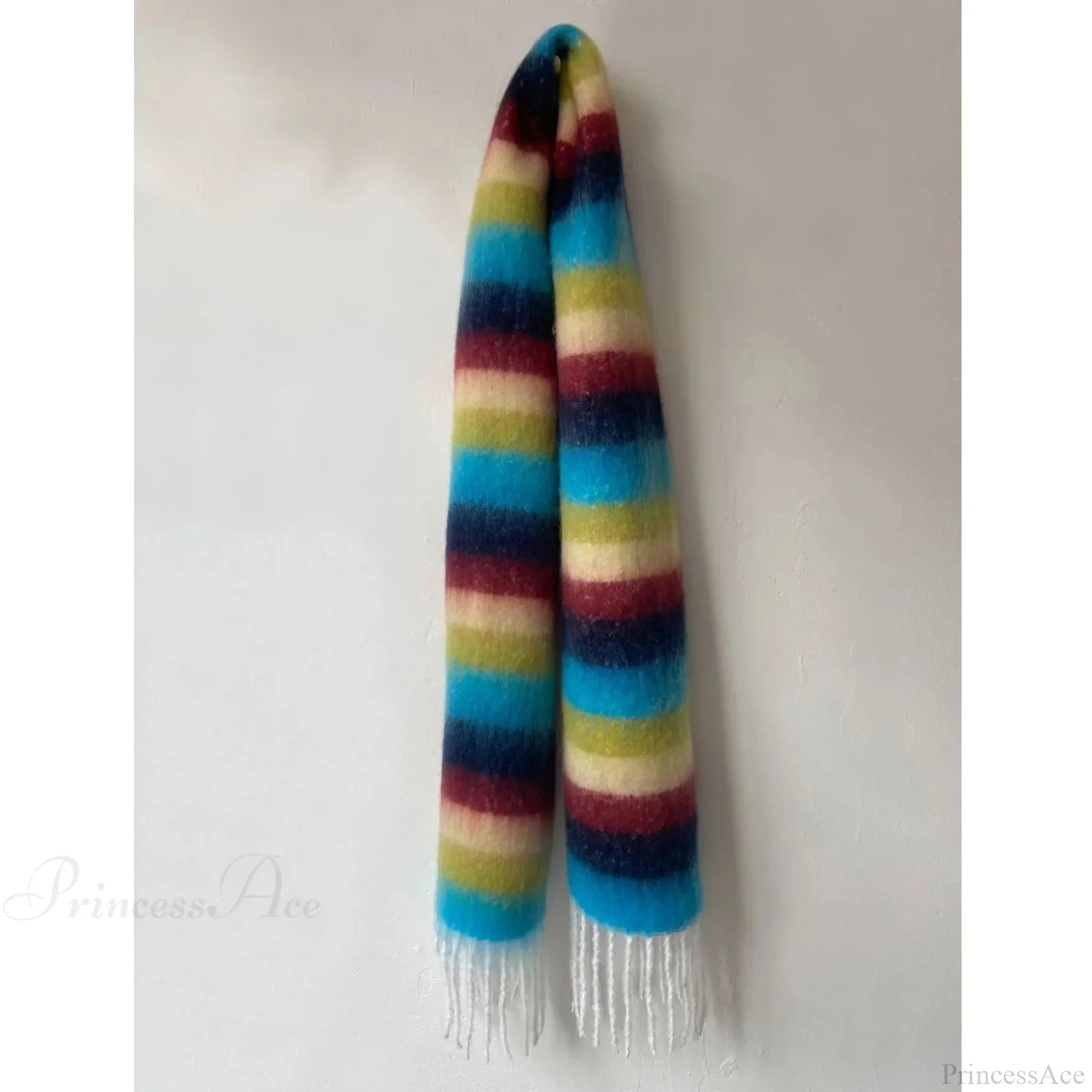 Rainbow Striped Thick Muffler Scarf For Autumn/Winter Warmth Blue-Navy / L214Cm W35Cm Scarfs-L