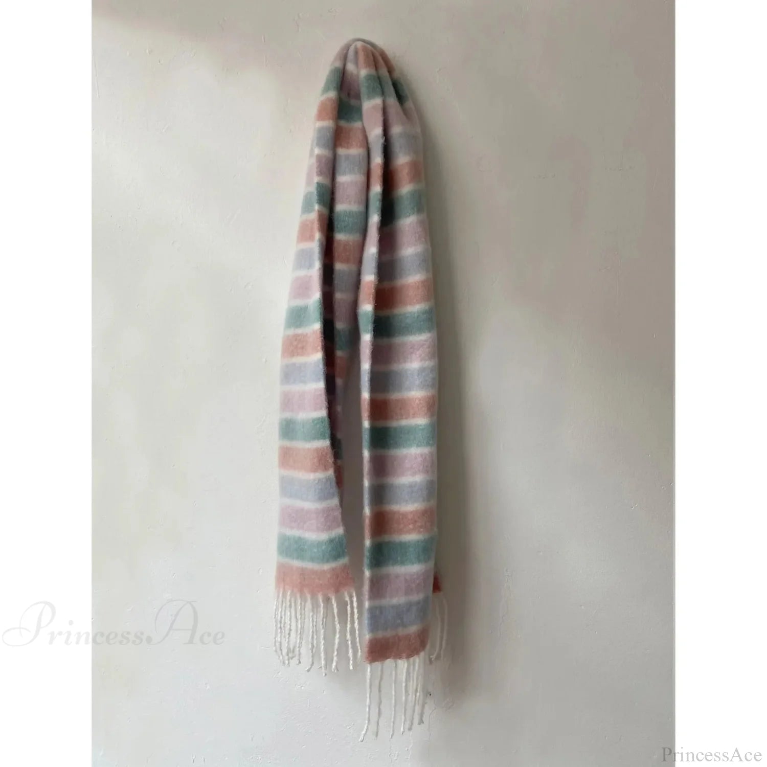 Rainbow Striped Thick Muffler Scarf For Autumn/Winter Warmth Blue Pink / L214Cm W35Cm Scarfs-L