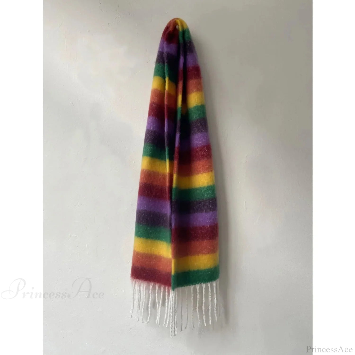 Rainbow Striped Thick Muffler Scarf For Autumn/Winter Warmth Green Purple / L214Cm W35Cm Scarfs-L