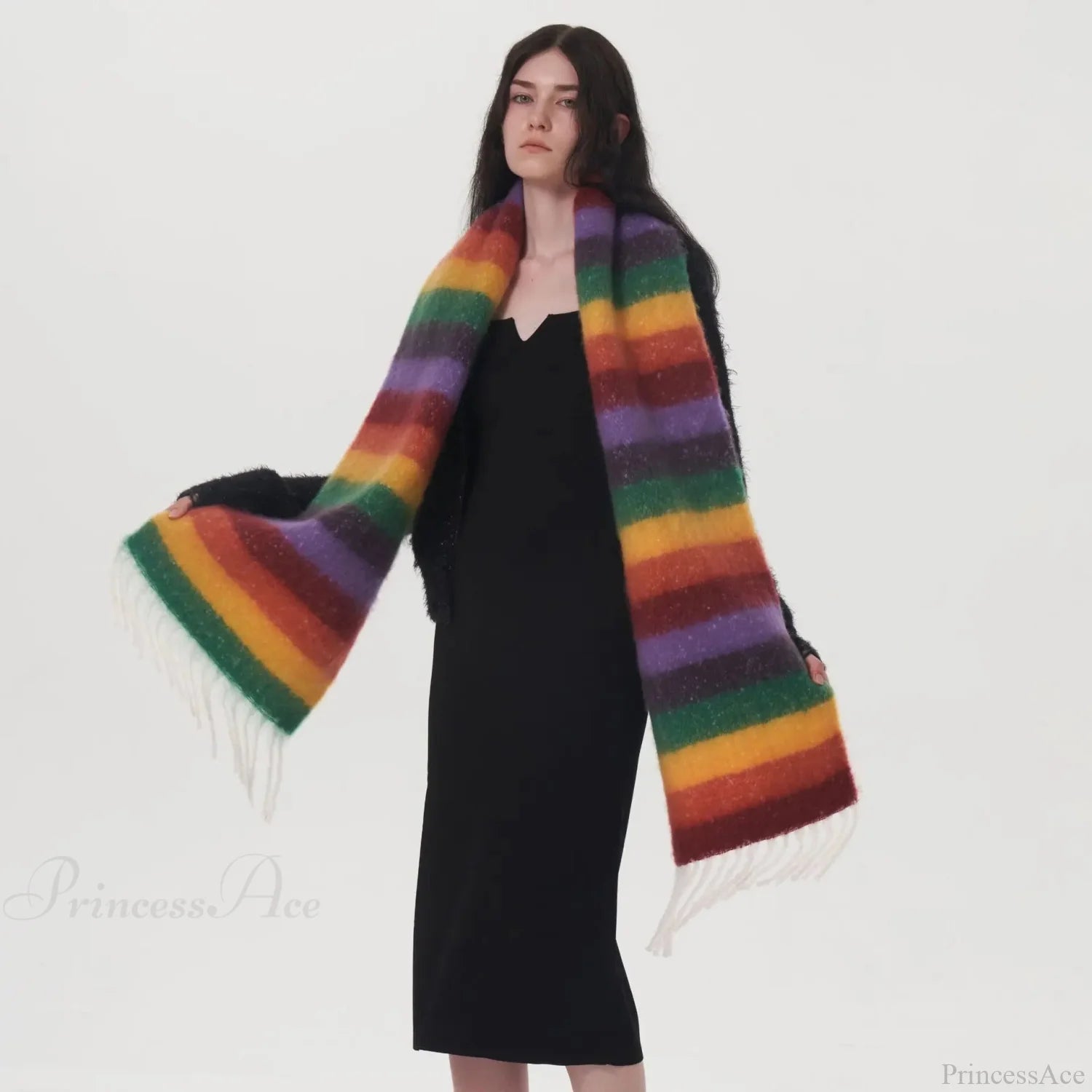Rainbow Striped Thick Muffler Scarf For Autumn/Winter Warmth Scarfs-L
