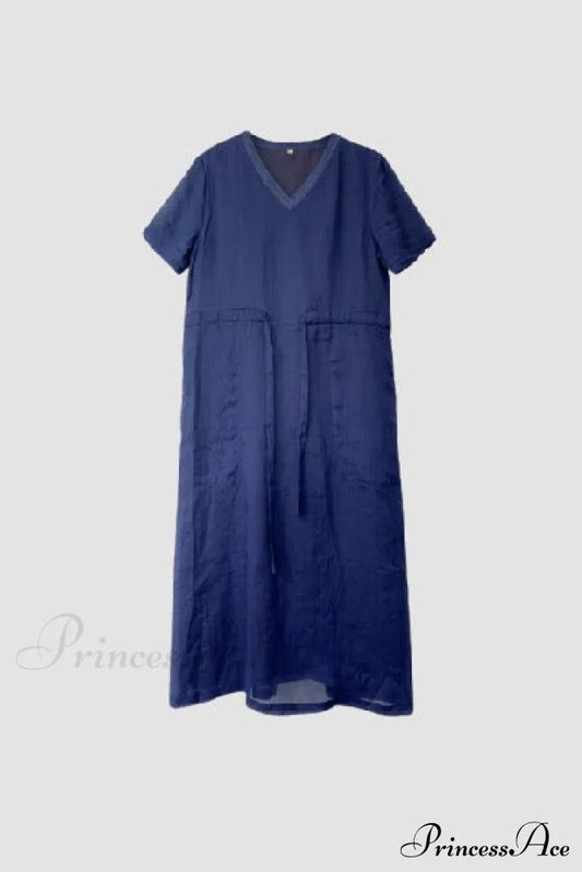 Ramie Dress In Blue / S Midi Dresses