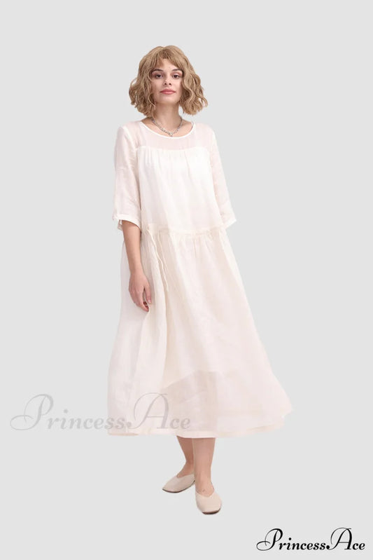 Ramona Dress In Ramie Fabric Off-White / M Midi Dresses