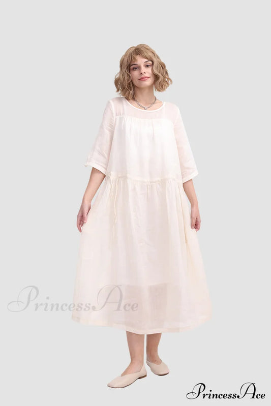 Ramona Dress In Ramie Fabric Off-White / S Midi Dresses