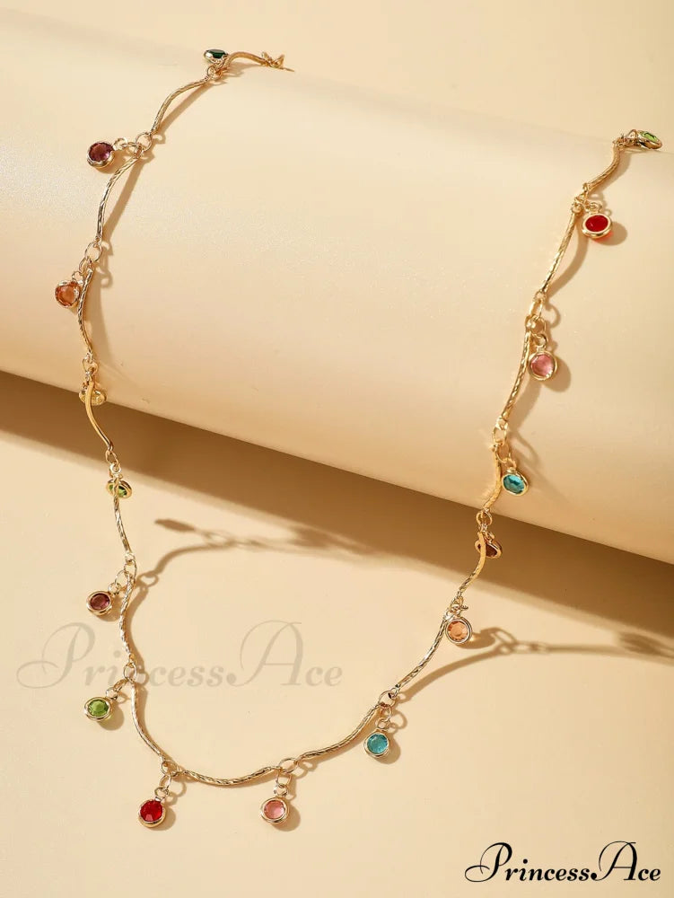 Random Color Rhinestone Charm Necklace