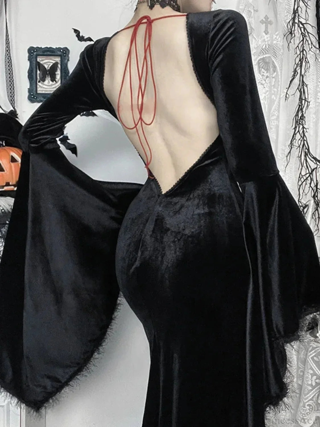 Rearless Plumage Patchwork Full-length Dress