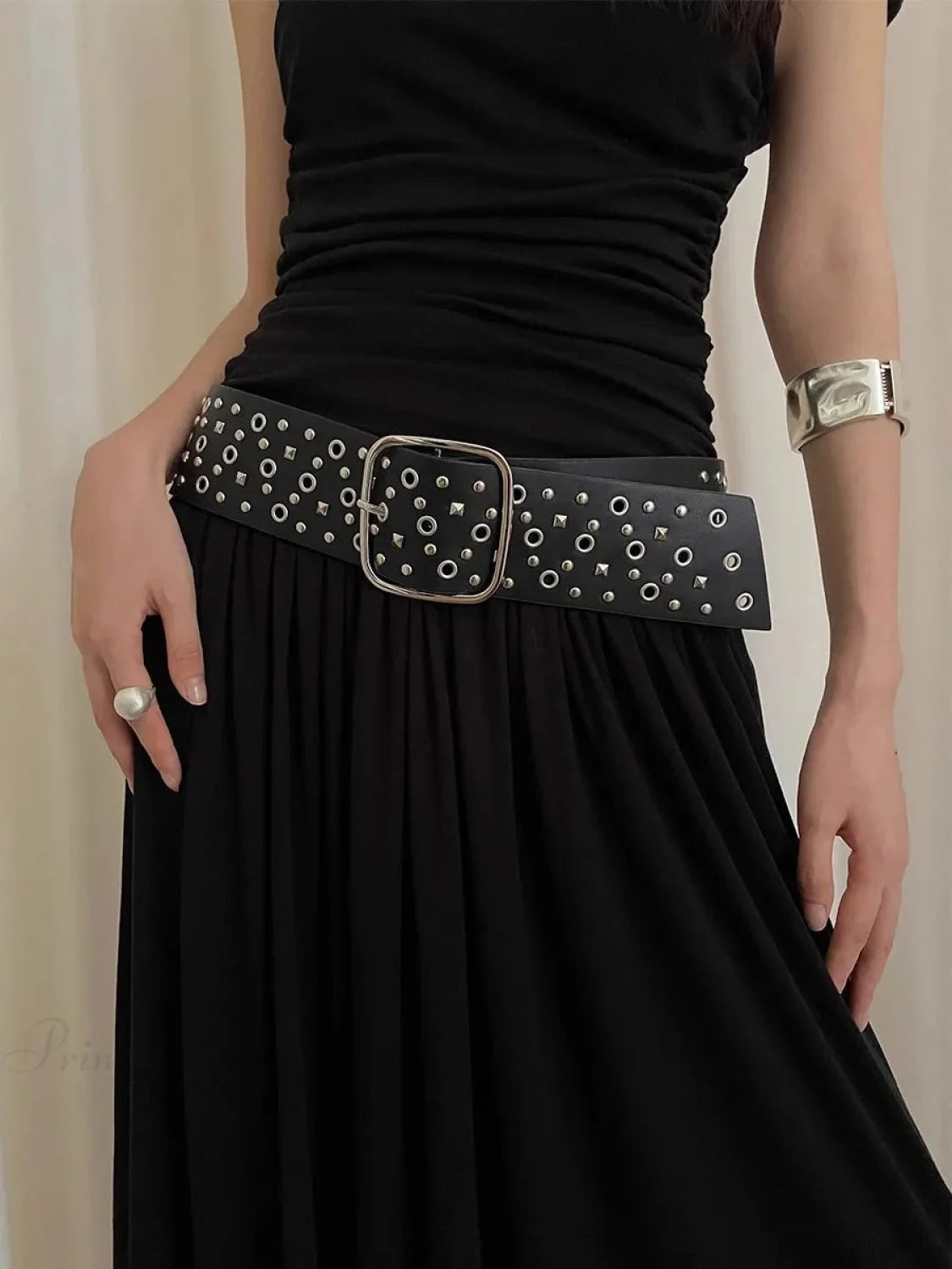 Rebellious Dark Metal Wide Belt Black / 100cm