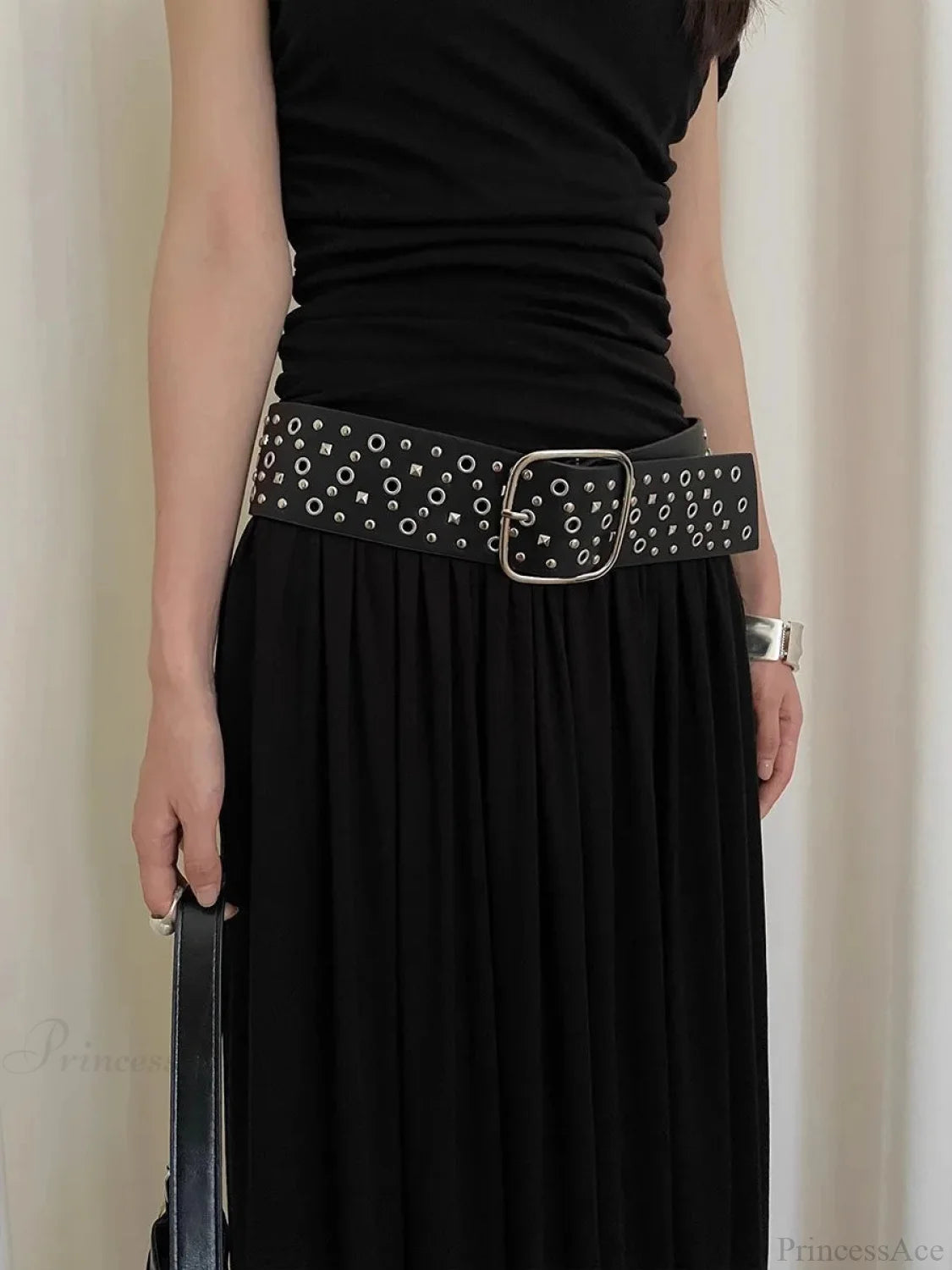 Rebellious Dark Metal Wide Belt Black / 100cm