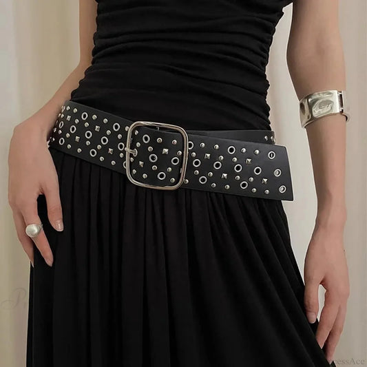 Rebellious Dark Metal Wide Belt Black / 100cm