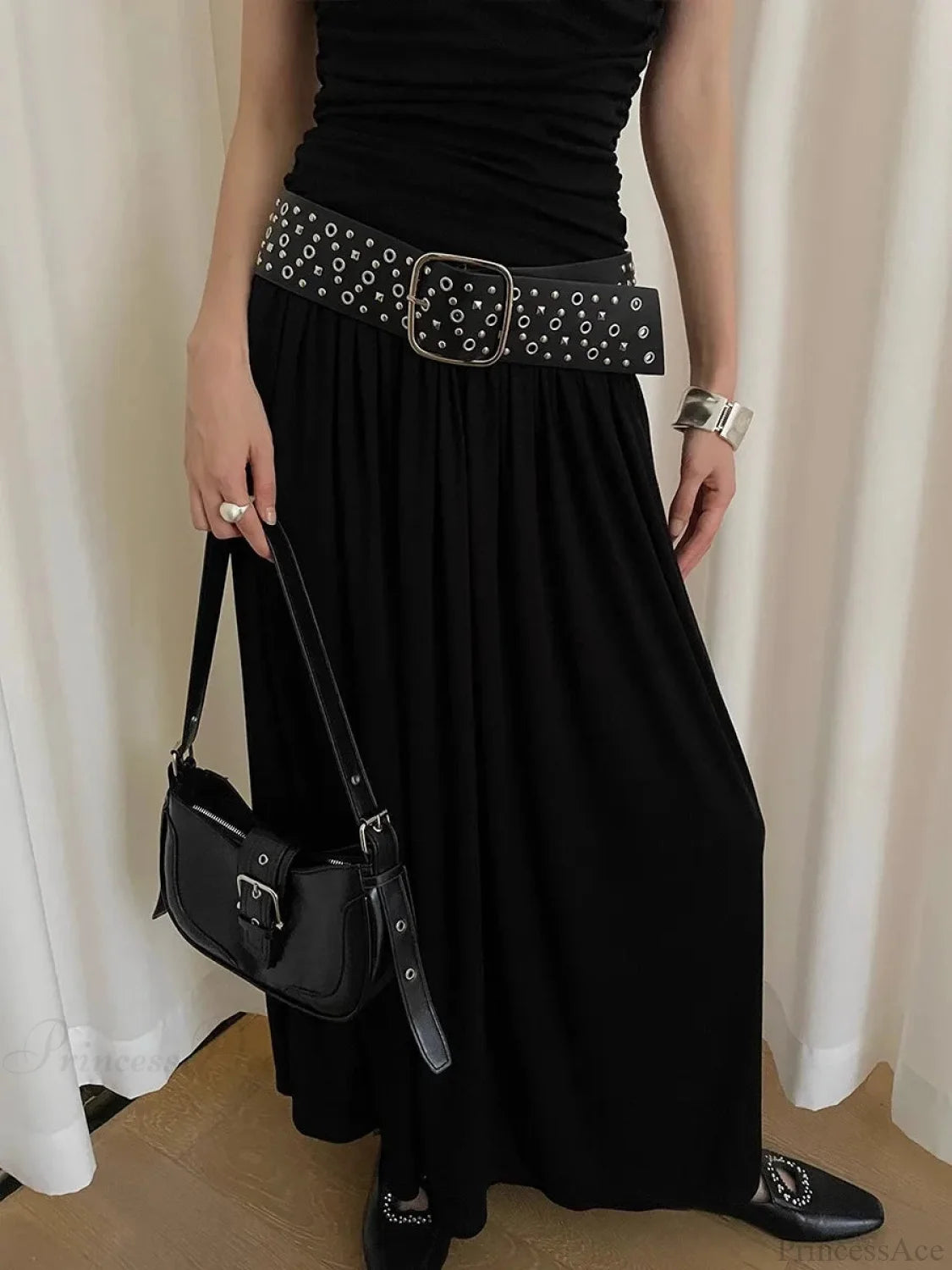 Rebellious Dark Metal Wide Belt Black / 100cm