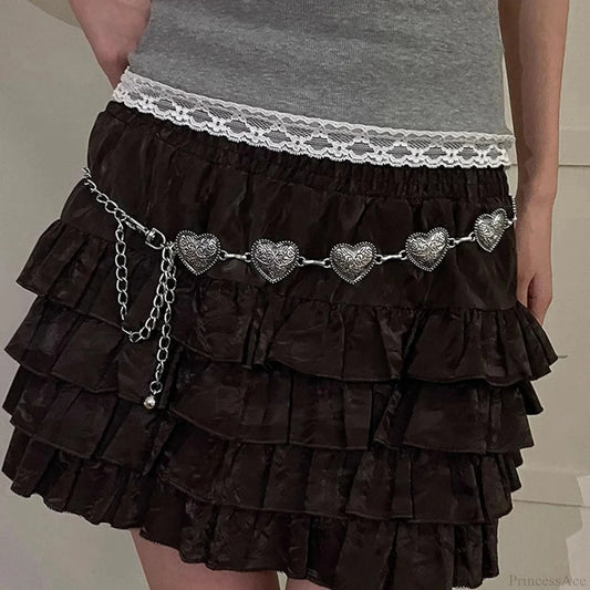 Rebellious Dark Silver Heart Waist Chain Belt onesize