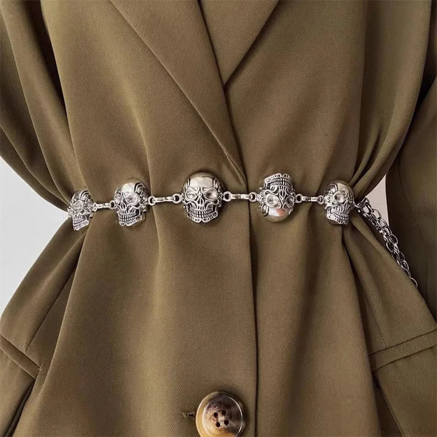 Rebellious Dark Skull Waist Belt silver / 110cm