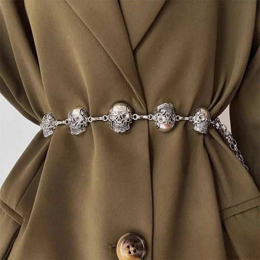 Rebellious Dark Skull Waist Belt silver / 110cm