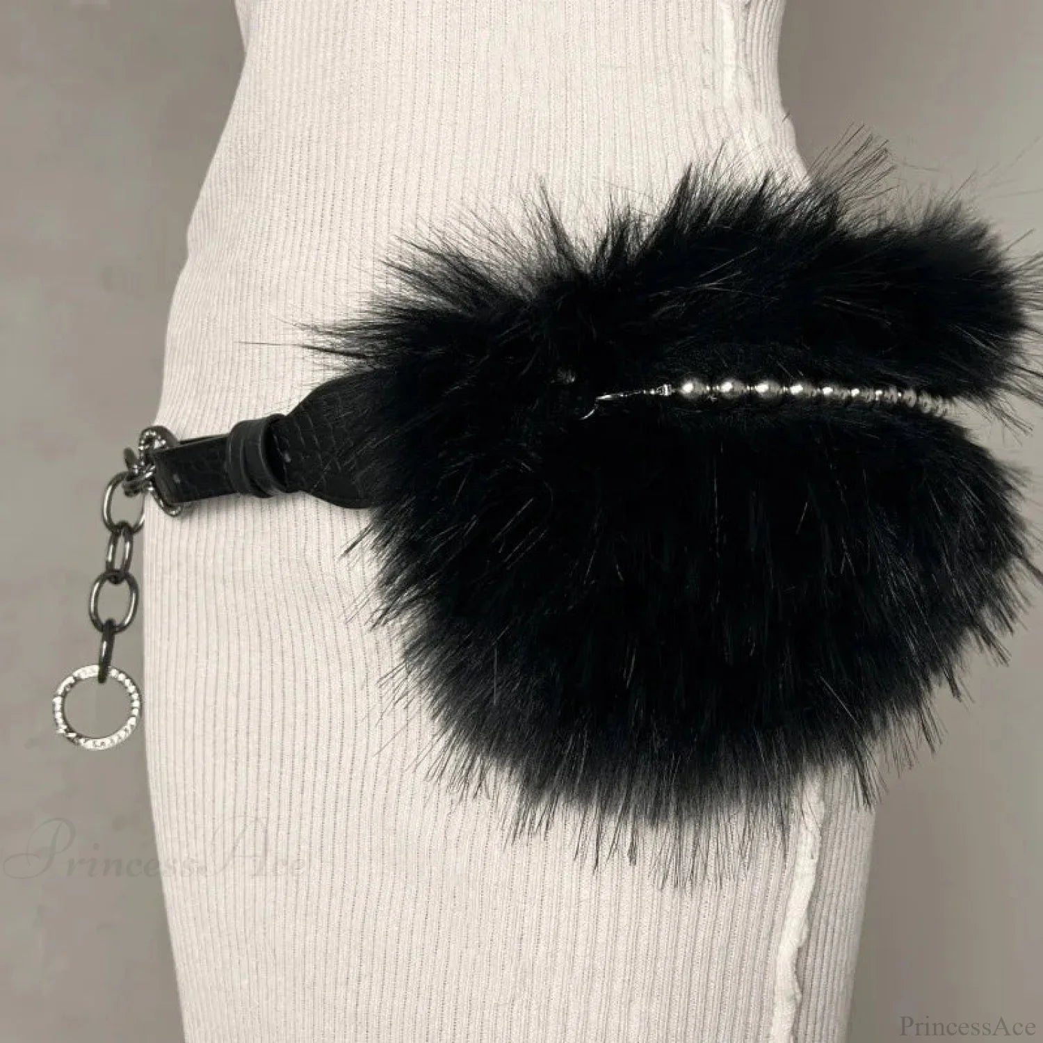 Rebellious Dark Studded Furry Millennium Rhinestone Belt black / 110cm