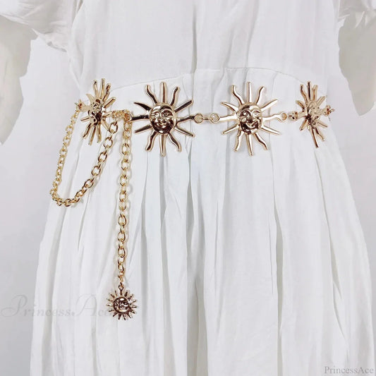 Rebellious Dark Urban Layered Waist Chain Belt sun gold