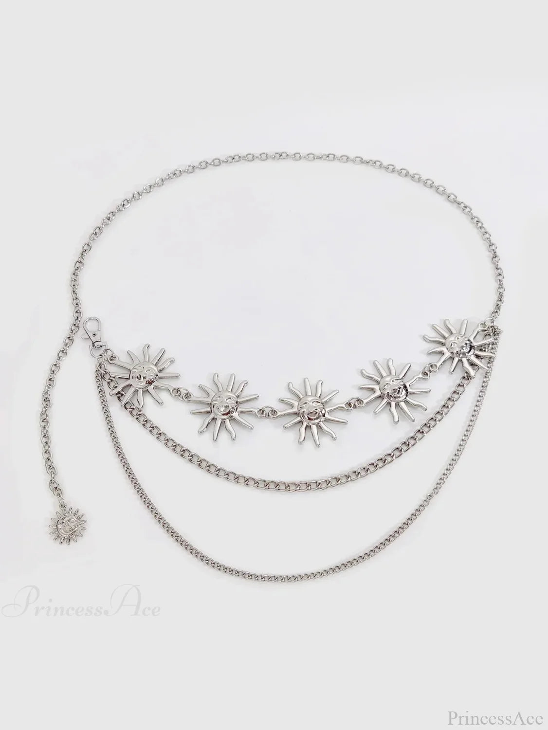 Rebellious Dark Urban Layered Waist Chain Belt sun tassel silver