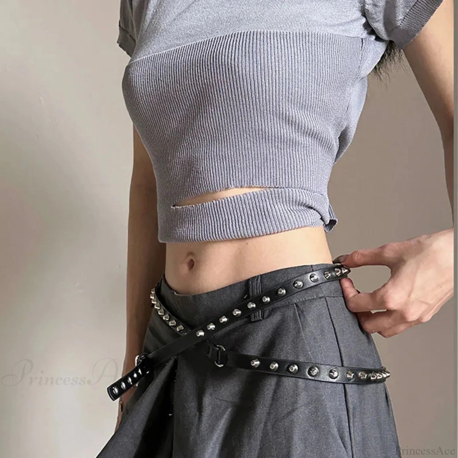 Rebellious Dark Western Double Loop Rivet Belt BLack / 170cm