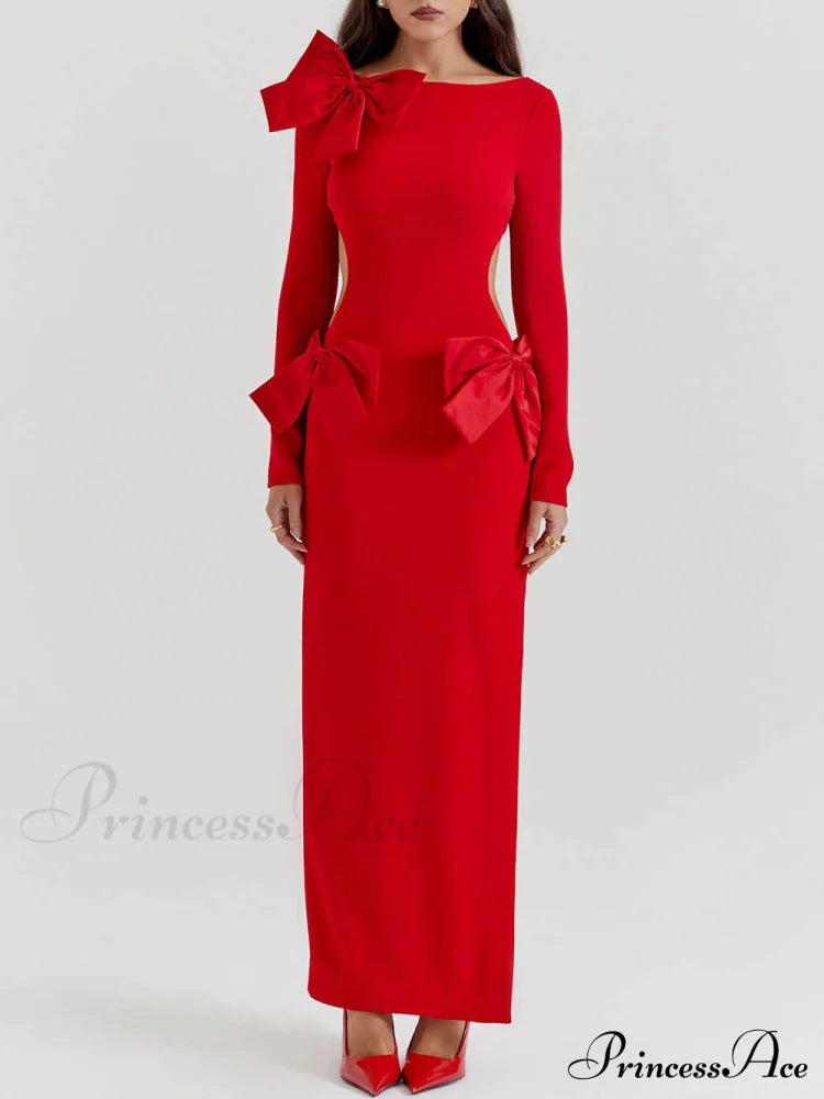 Red Bow Stylish Maxi Dress Dresses