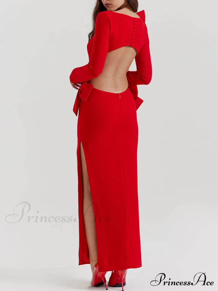 Red Bow Stylish Maxi Dress Dresses