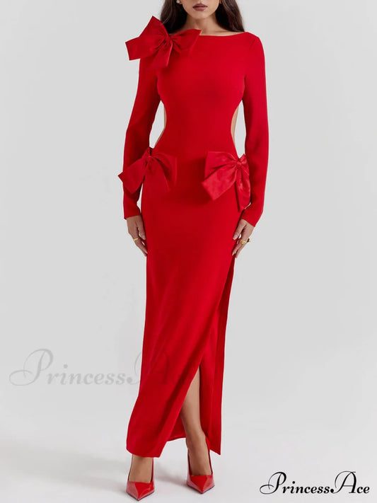 Red Bow Stylish Maxi Dress Dresses