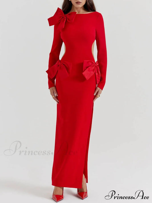 Red Bow Stylish Maxi Dress / S Dresses