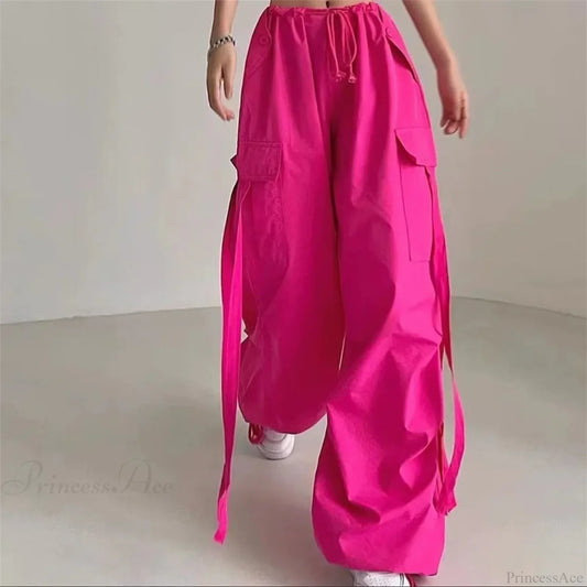 Red Cargo Casual High Waist Hip Hop Pant Red / S pant-250223