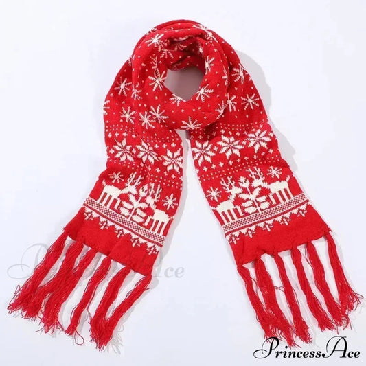 Red Cartoon Reindeer Snowflake Warm Scarf For Christmas 1 / 190Cm Scarfs-L