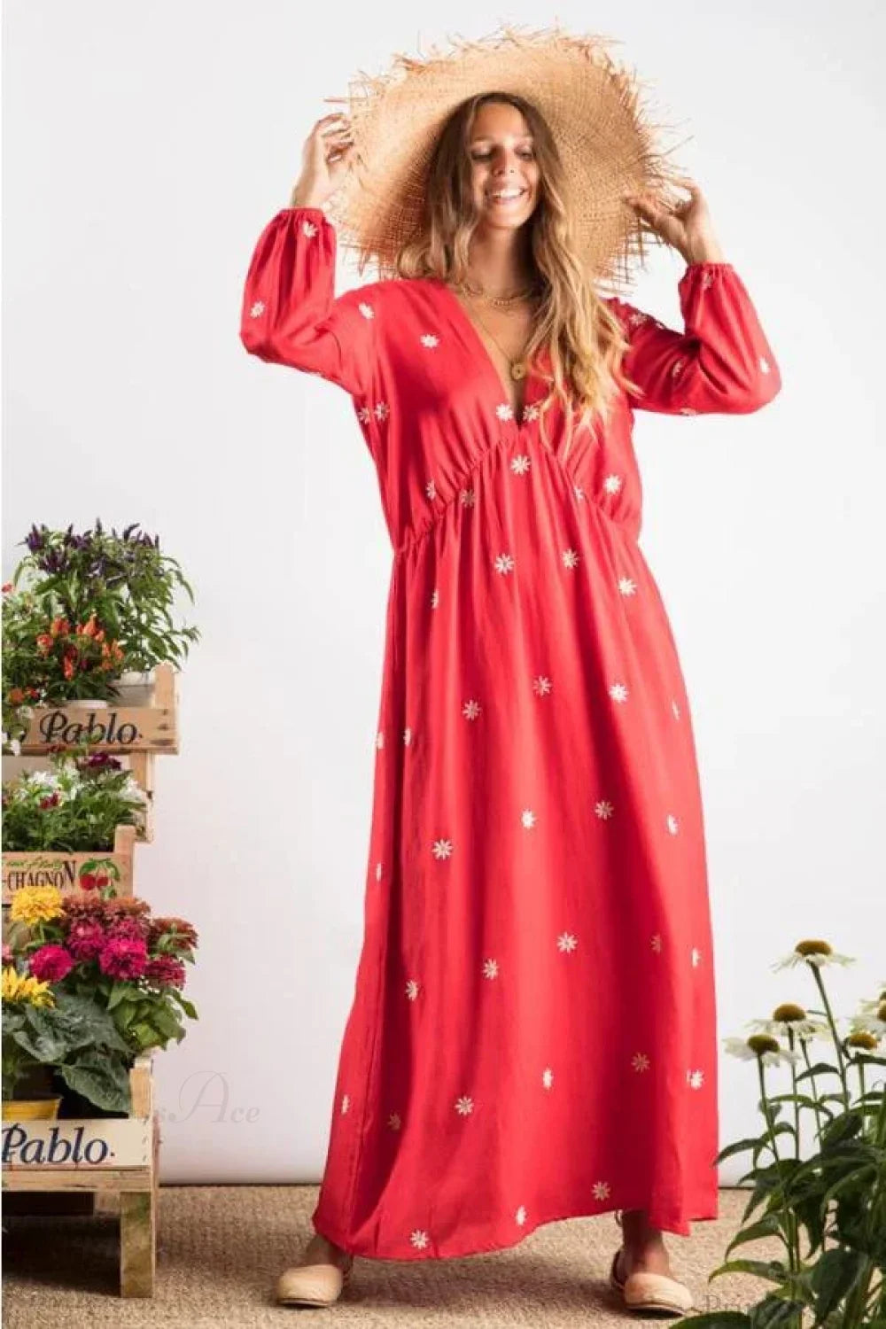 Red Cotton Maxi Dress bohodress-250126