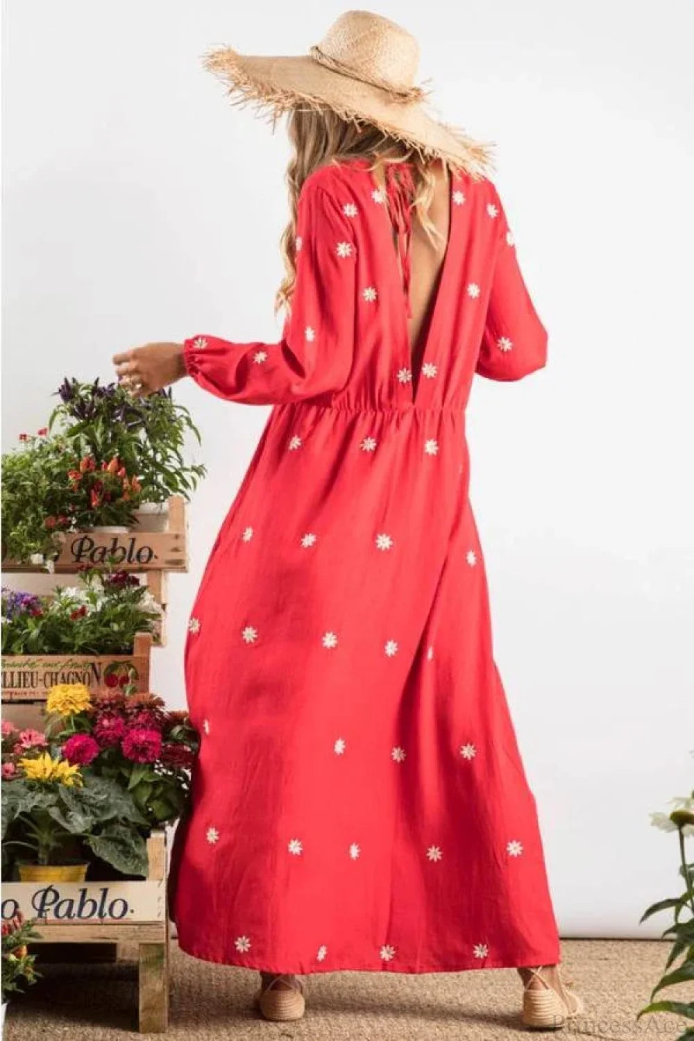 Red Cotton Maxi Dress bohodress-250126